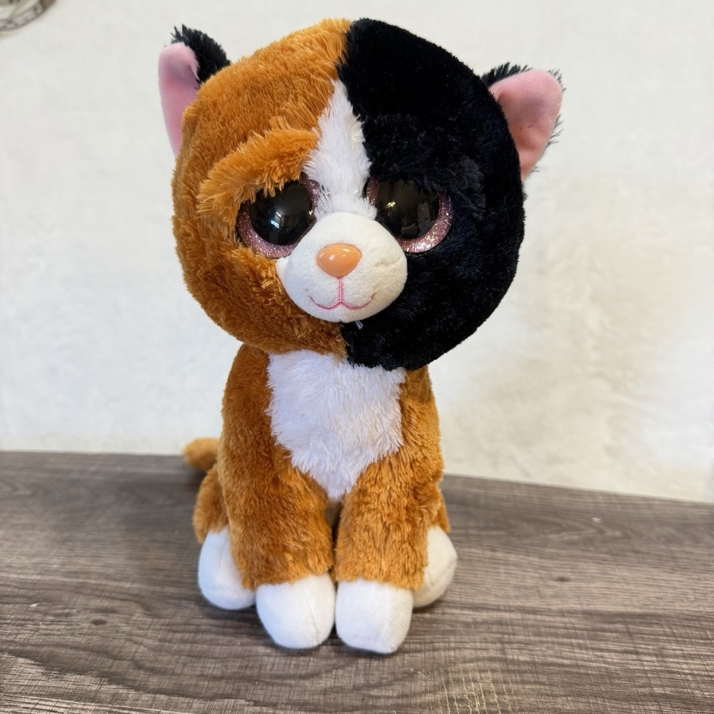 TY Beanie Boos Tauri Calico Cat Kitten 9" Plush Soft Toy Big Pink Glitter Eyes